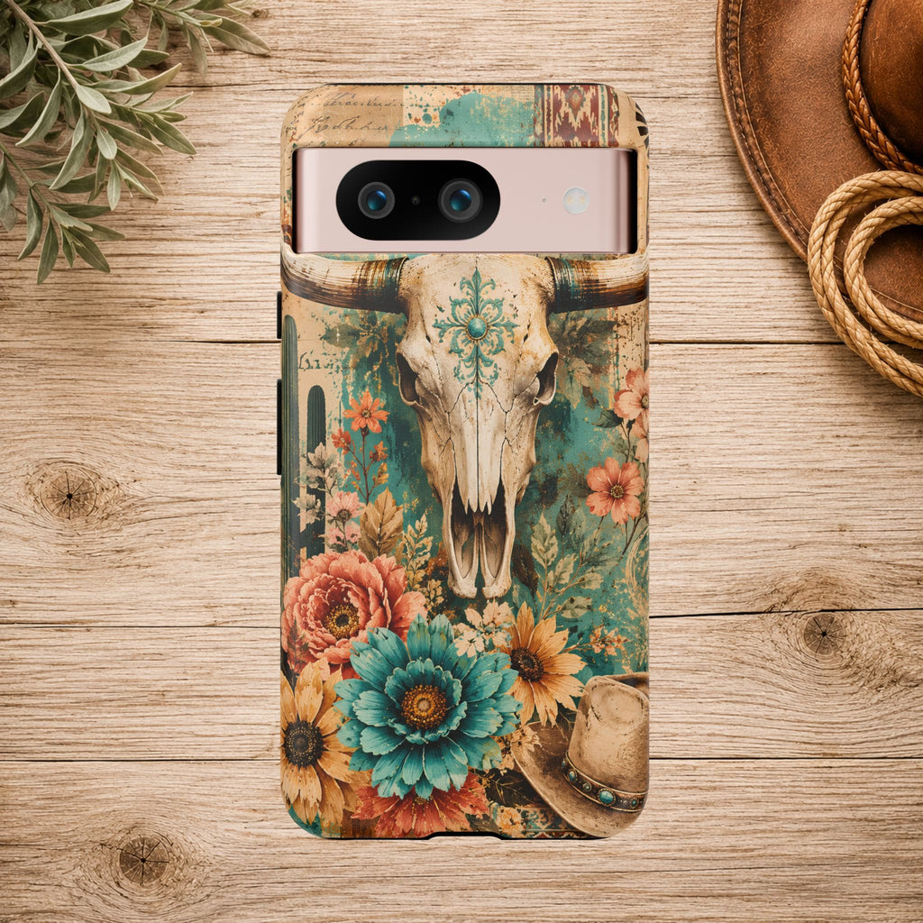 Turquoise Floral Longhorn Western Phone Case