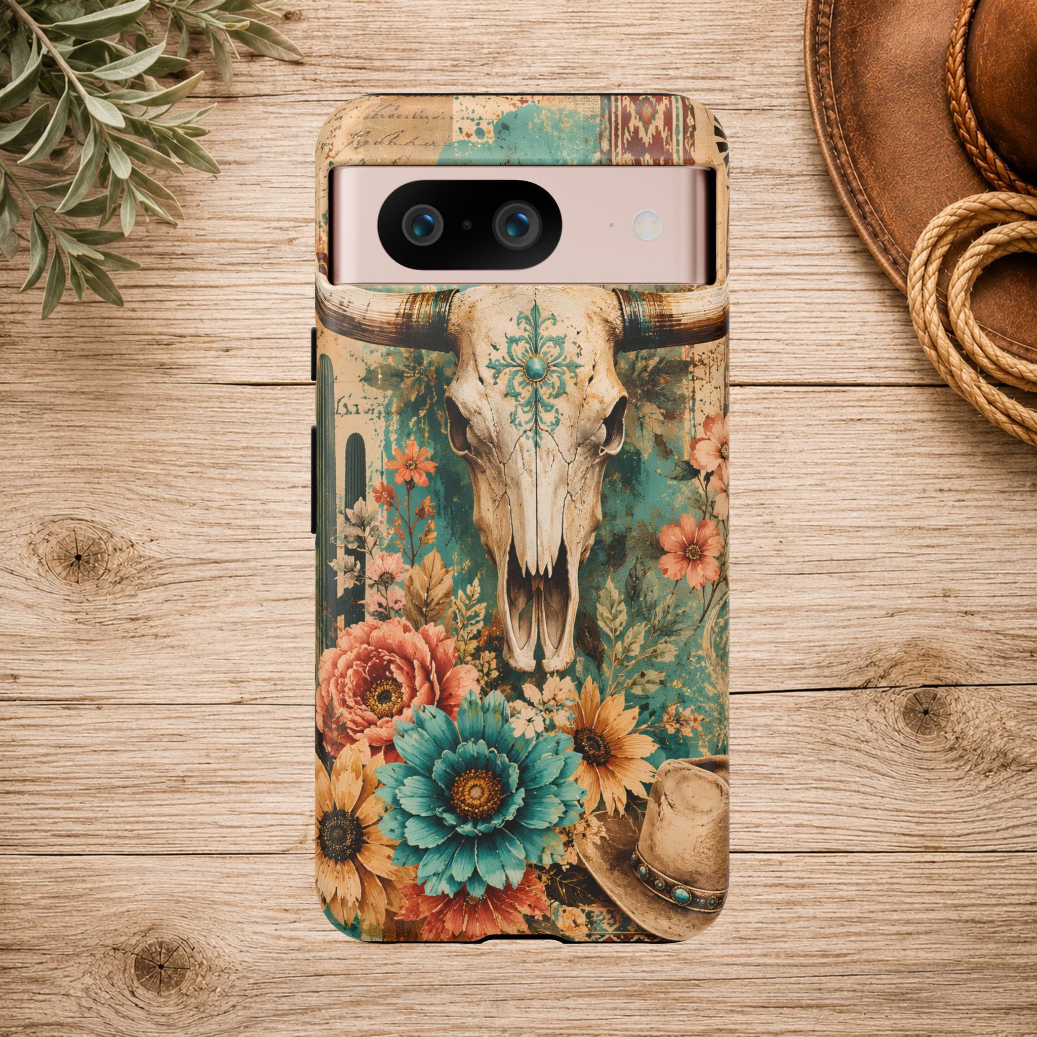 Turquoise Floral Longhorn Western Phone Case