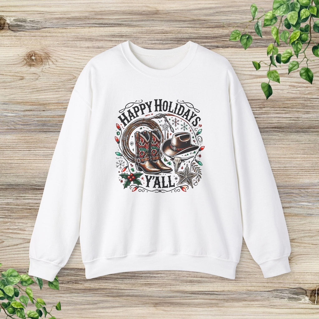 Happy Holidays Y'all Cowboy Boots Western Christmas Sweatshirt