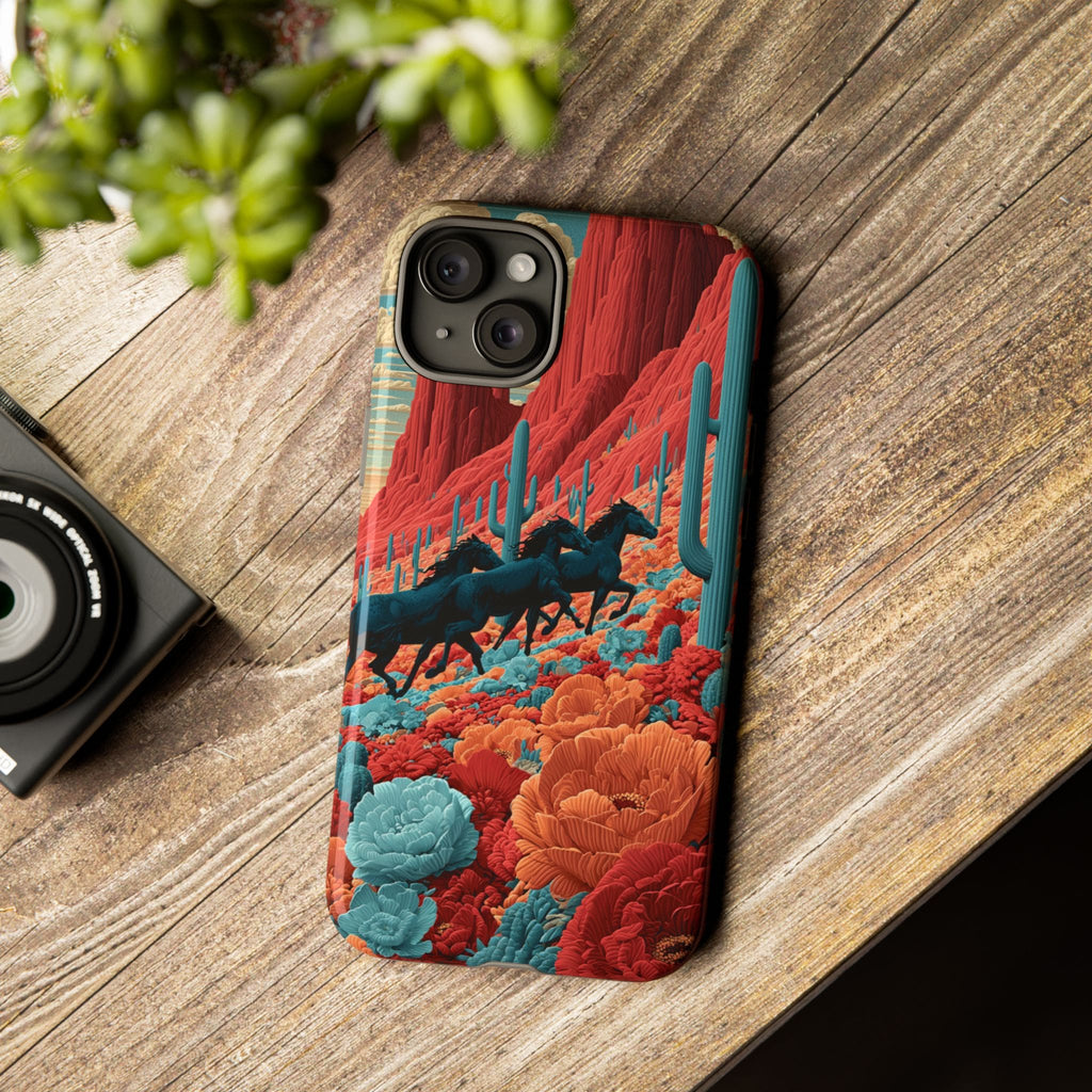 Desert Wild Horses Floral Phone Case
