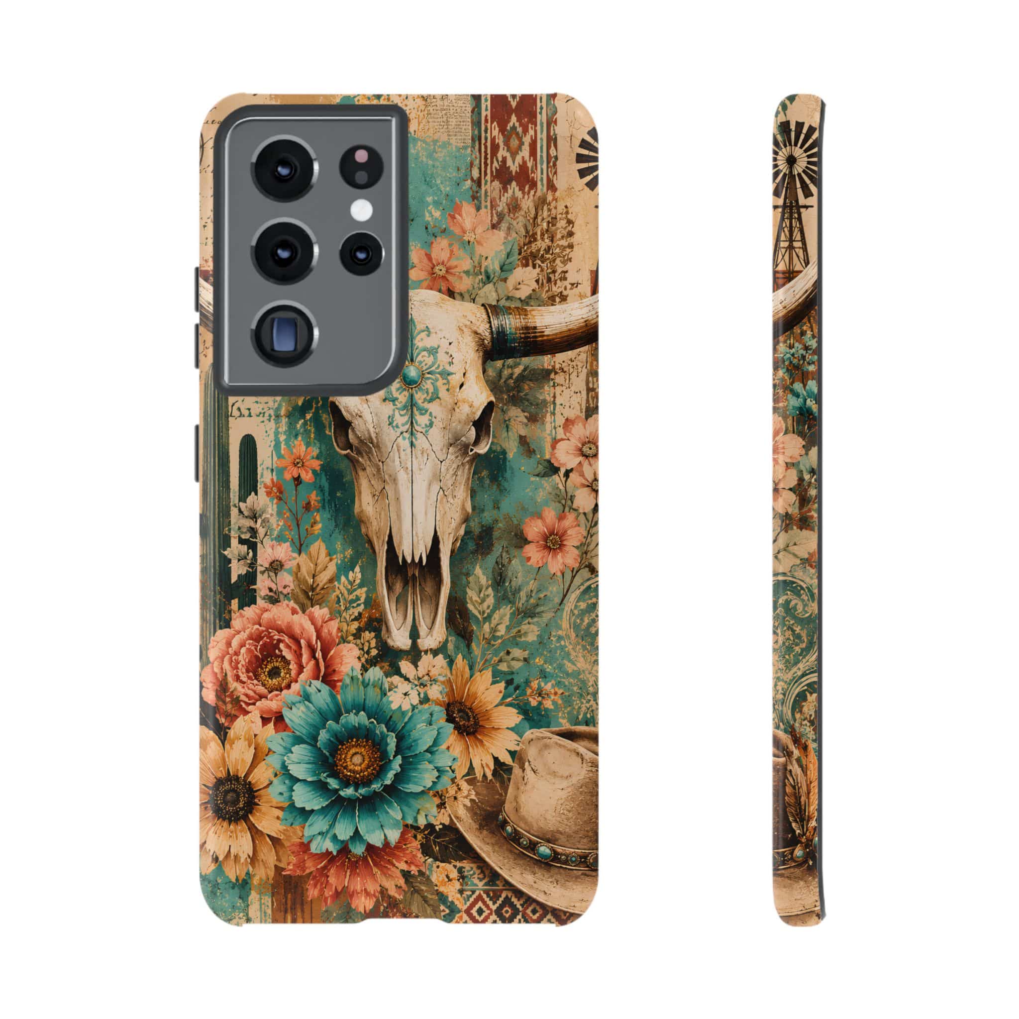 Turquoise Floral Longhorn Western Phone Case