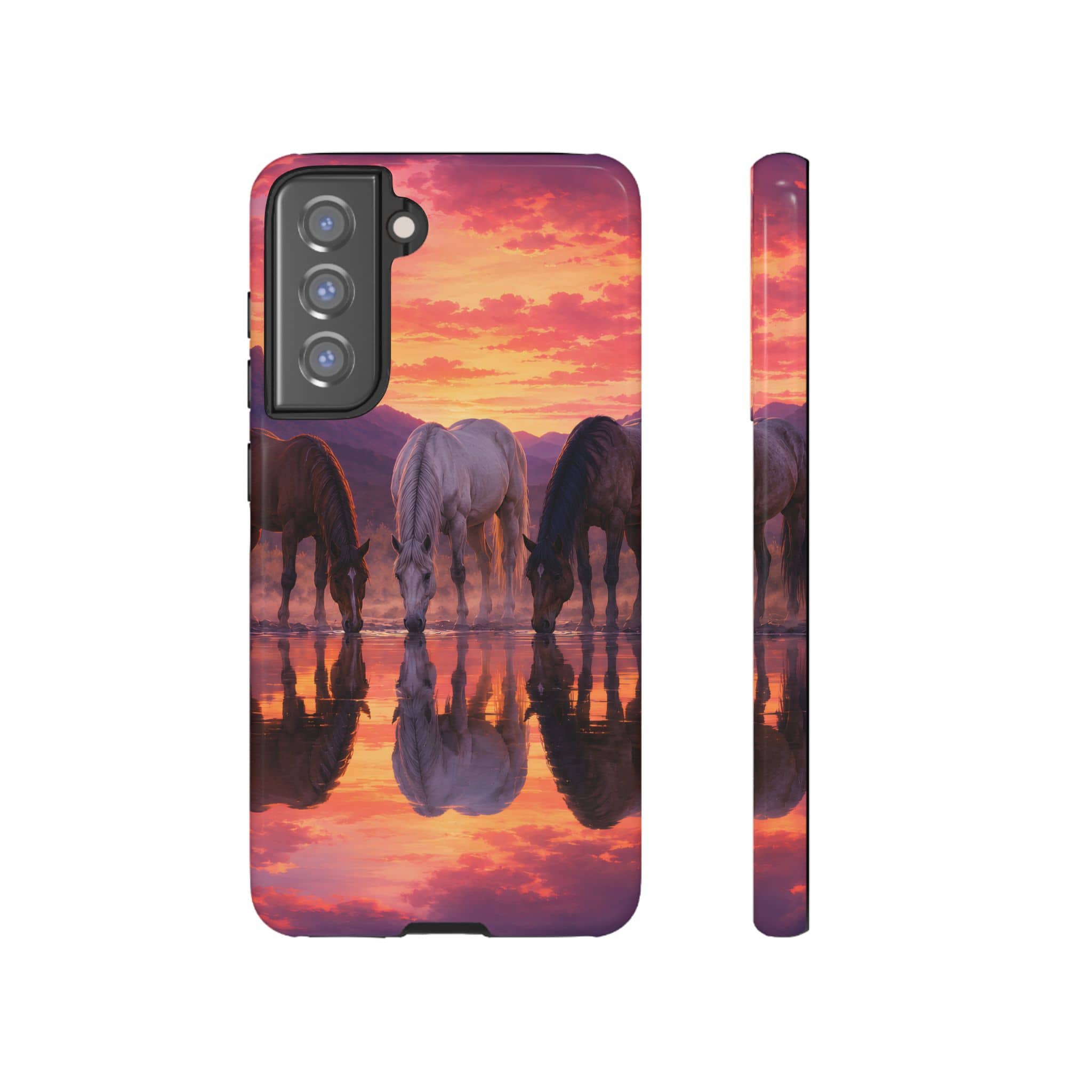 Horses at Sunset Reflection Phone Case
