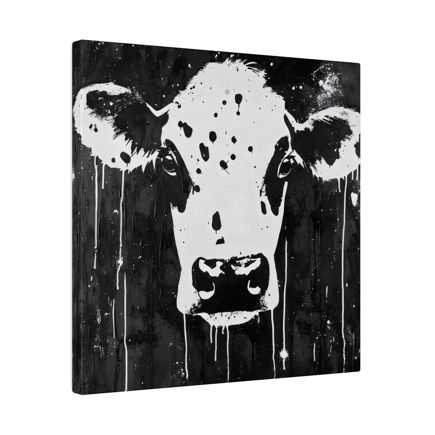 Matte Canvas, Stretched, 0.75"-Black and White print of Cow's head