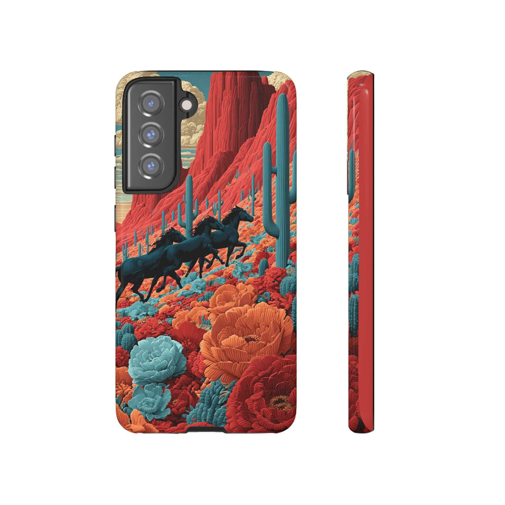 Desert Wild Horses Floral Phone Case