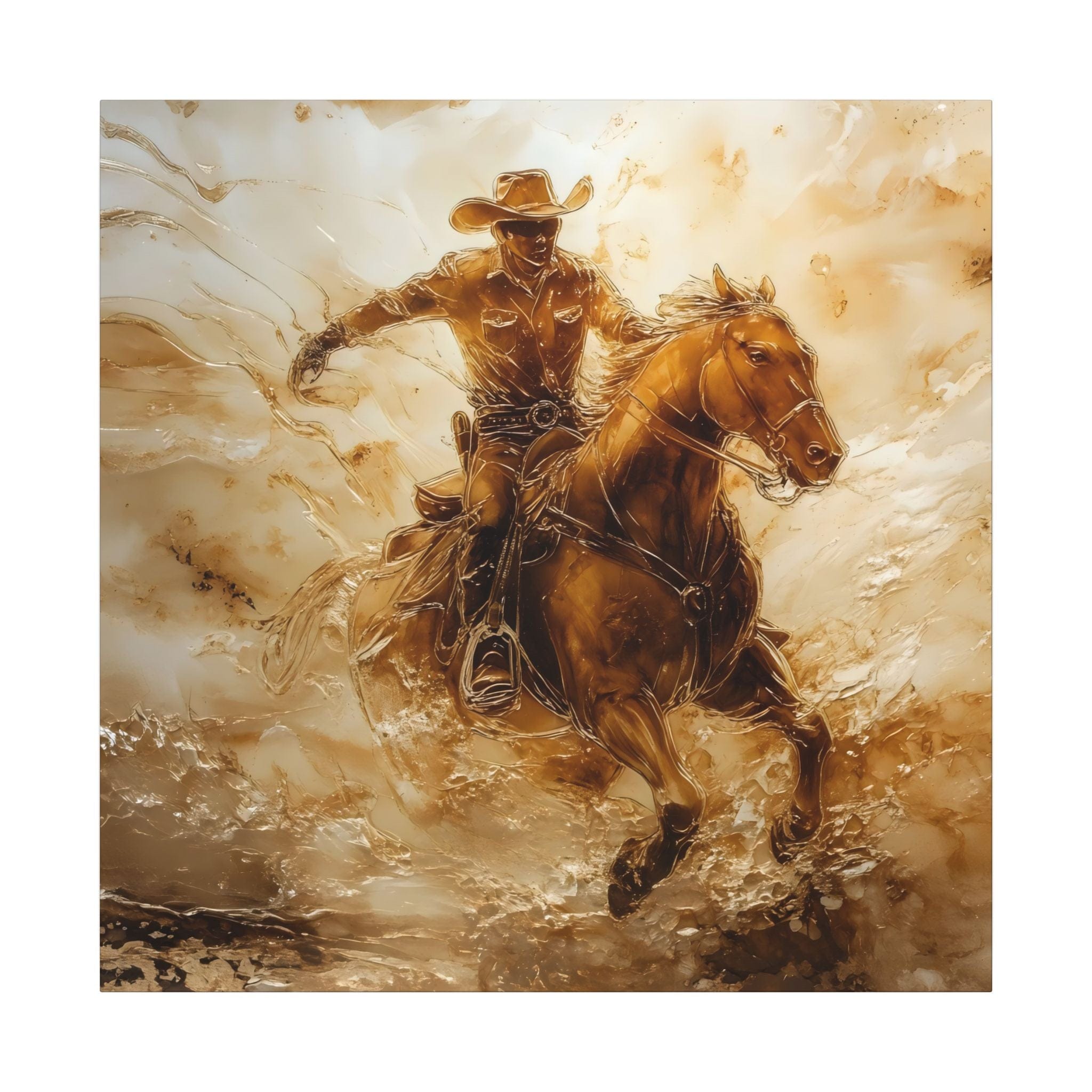 Matte Canvas, Stretched, 0.75"Cowboy Galloping on his Horse