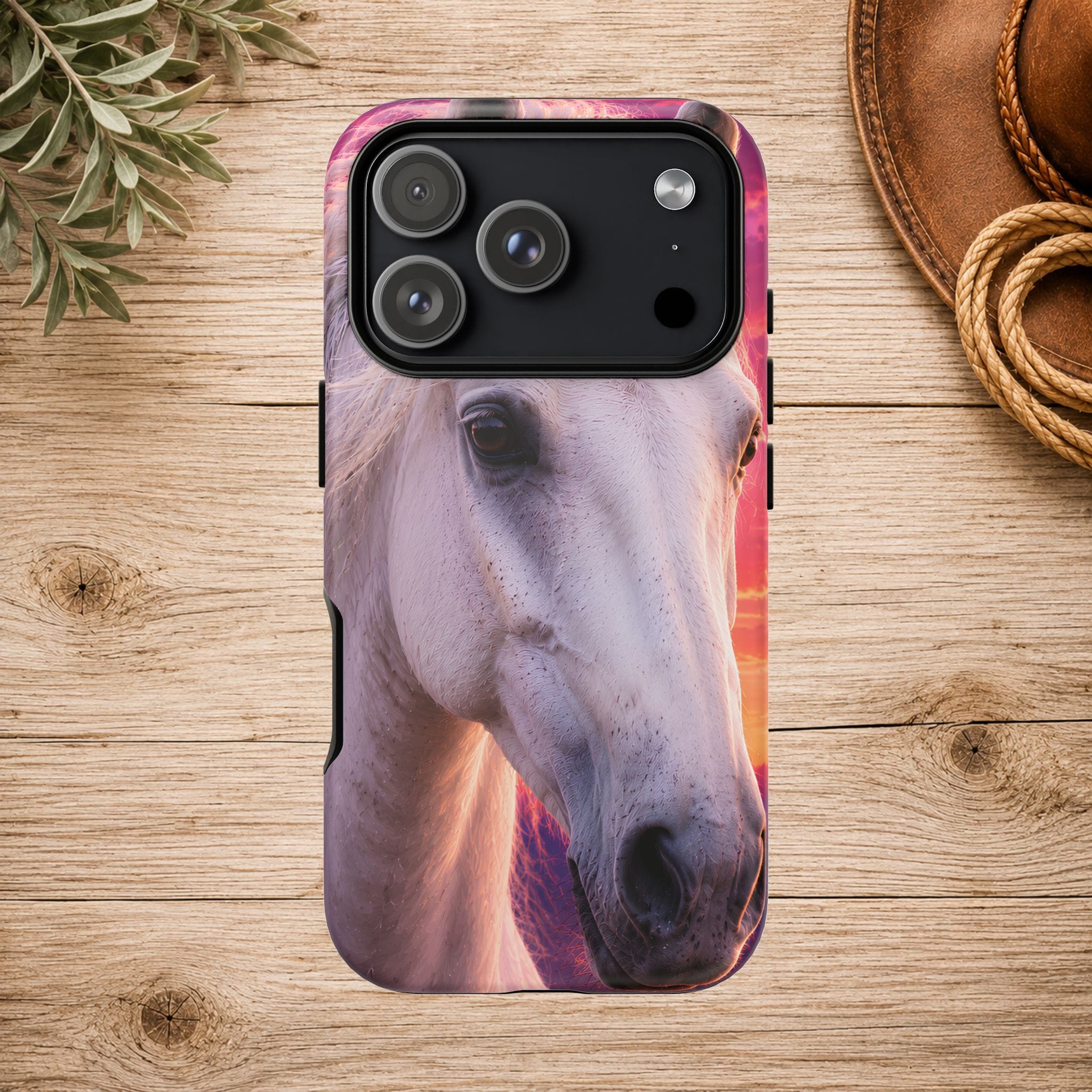 White Horse Sunset Phone Case