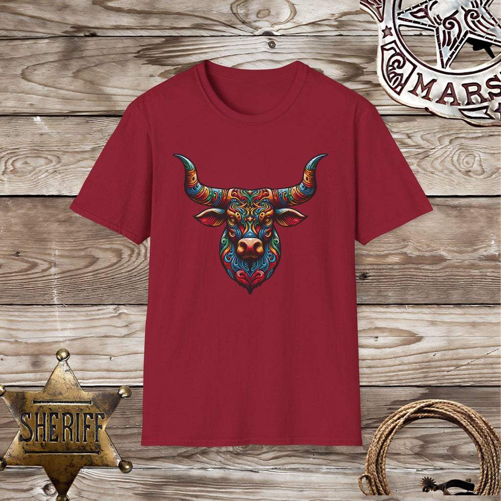 Psychedelic Steer Head-T-Shirt