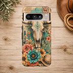 Turquoise Floral Longhorn Western Phone Case