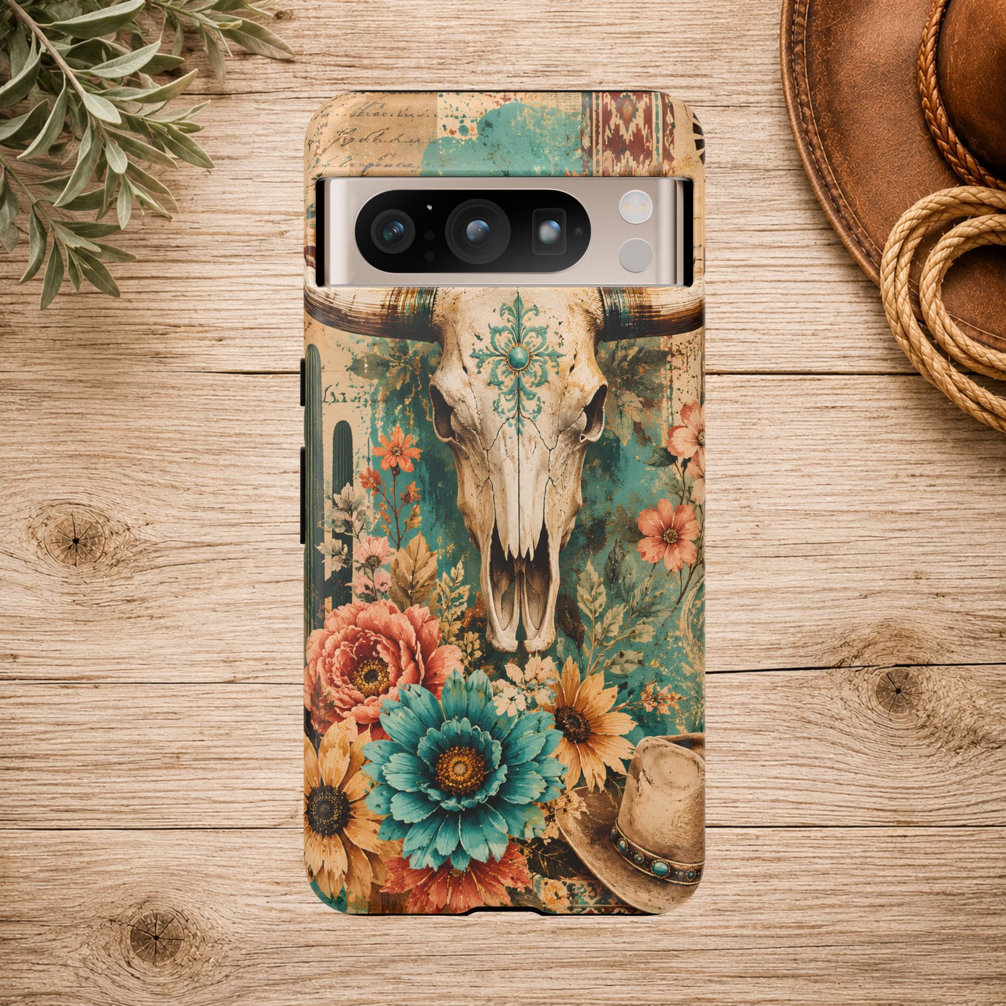 Turquoise Floral Longhorn Western Phone Case
