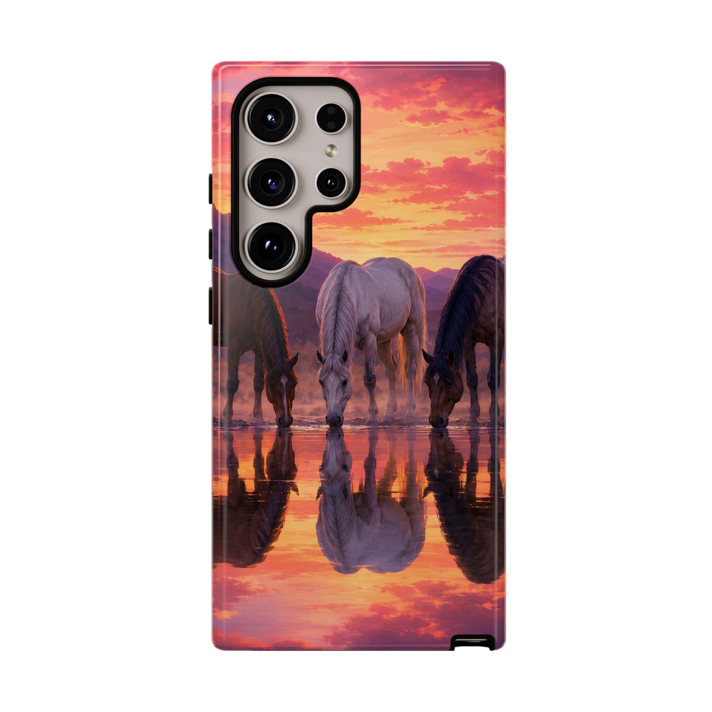 Horses at Sunset Reflection Phone Case