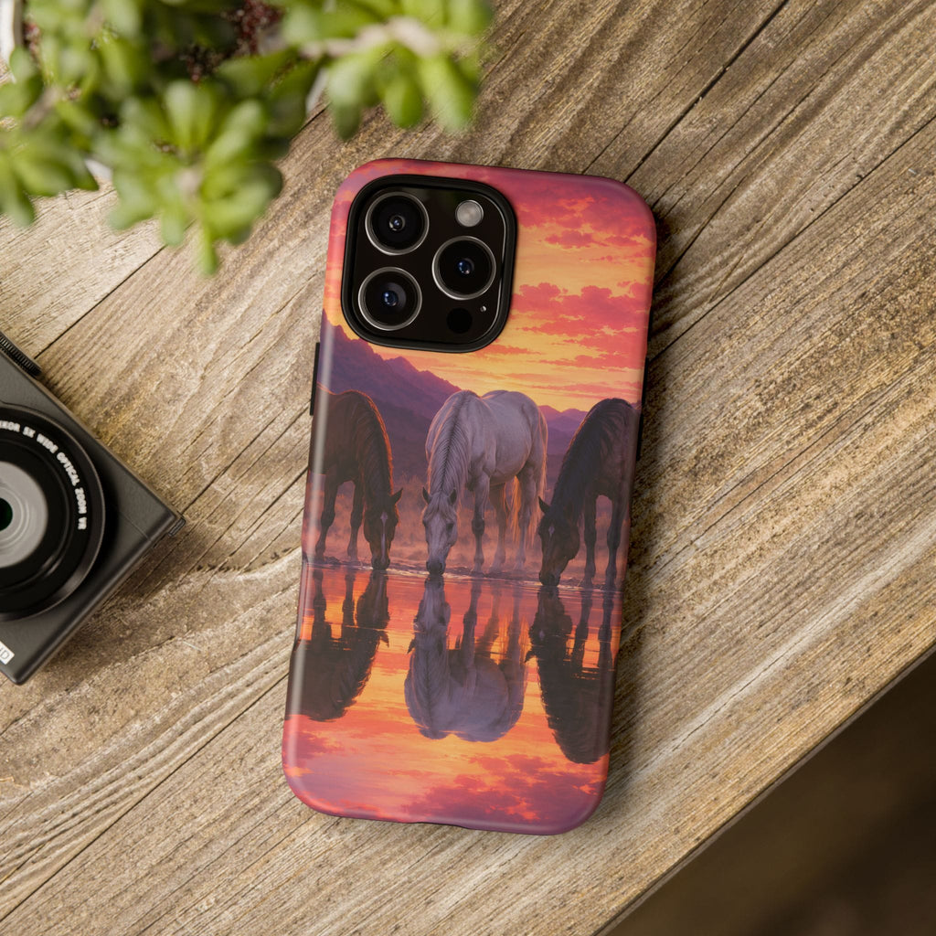Horses at Sunset Reflection Phone Case
