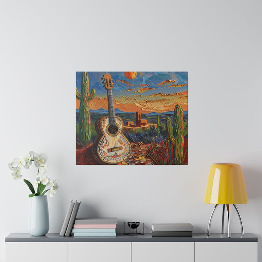 Matte Canvas, Stretched, 0.75"- Guitar Cactus Adobe House