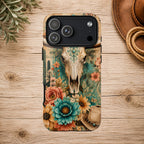Turquoise Floral Longhorn Western Phone Case