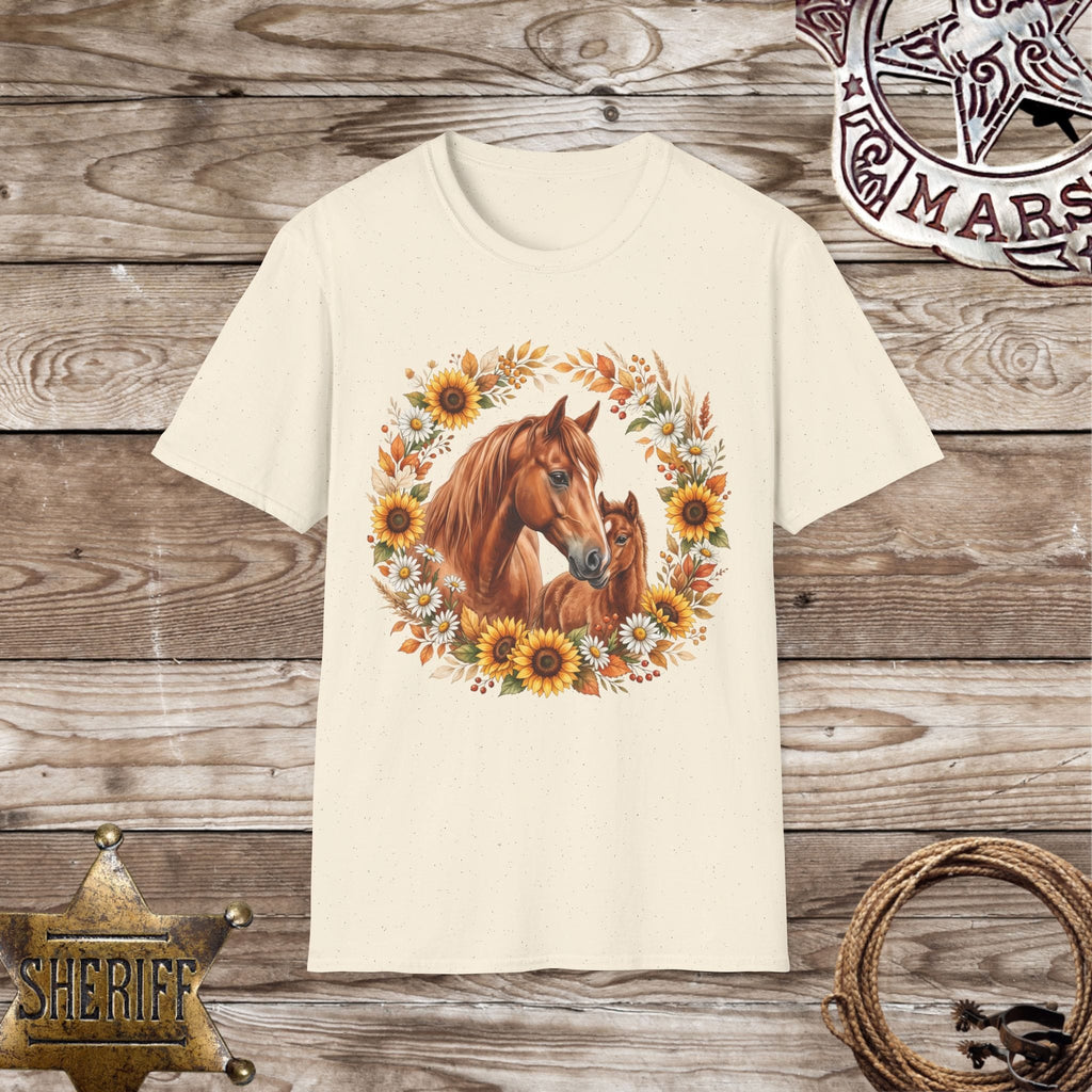 Sunflower Horse & Foal Floral Wreath T-Shirt