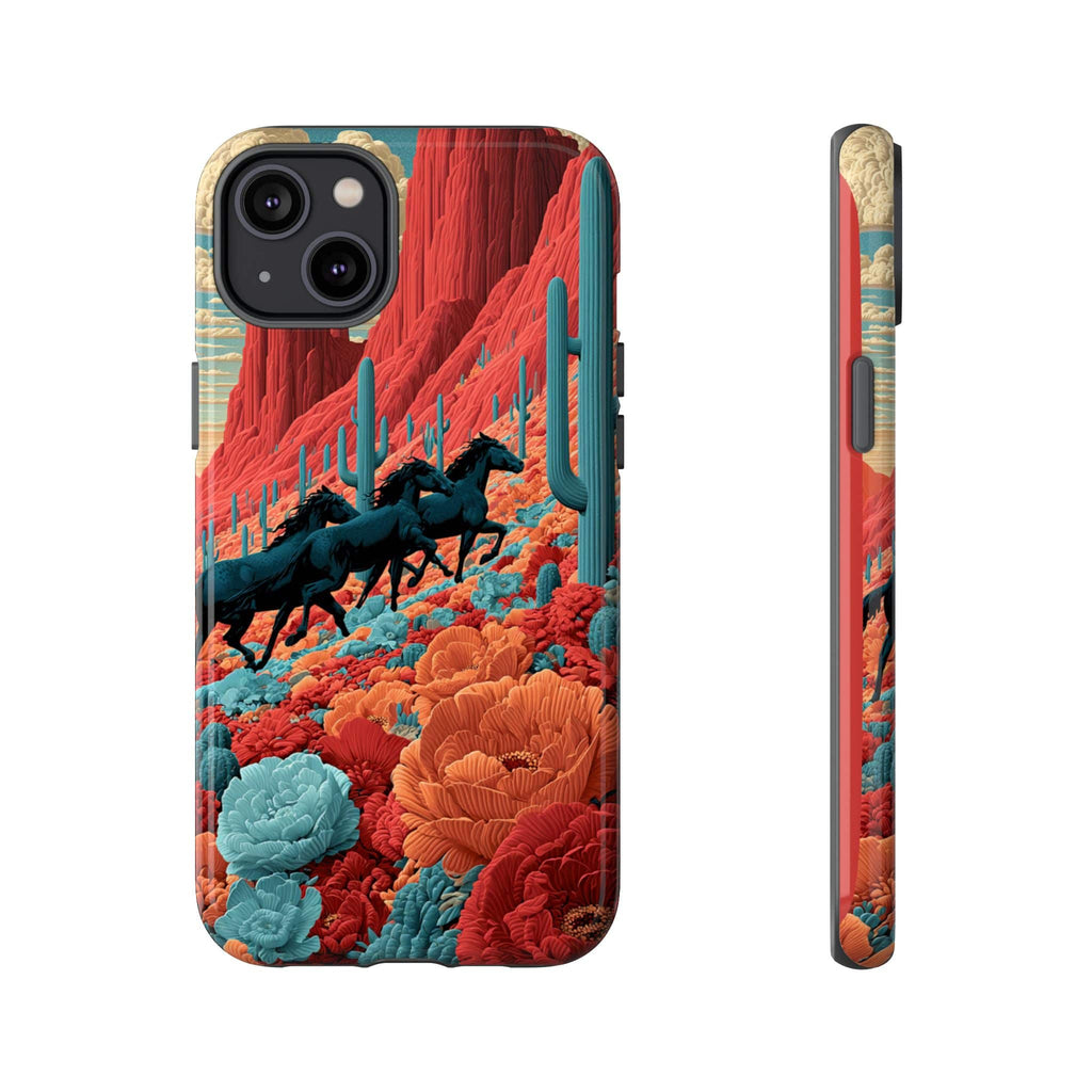 Desert Wild Horses Floral Phone Case