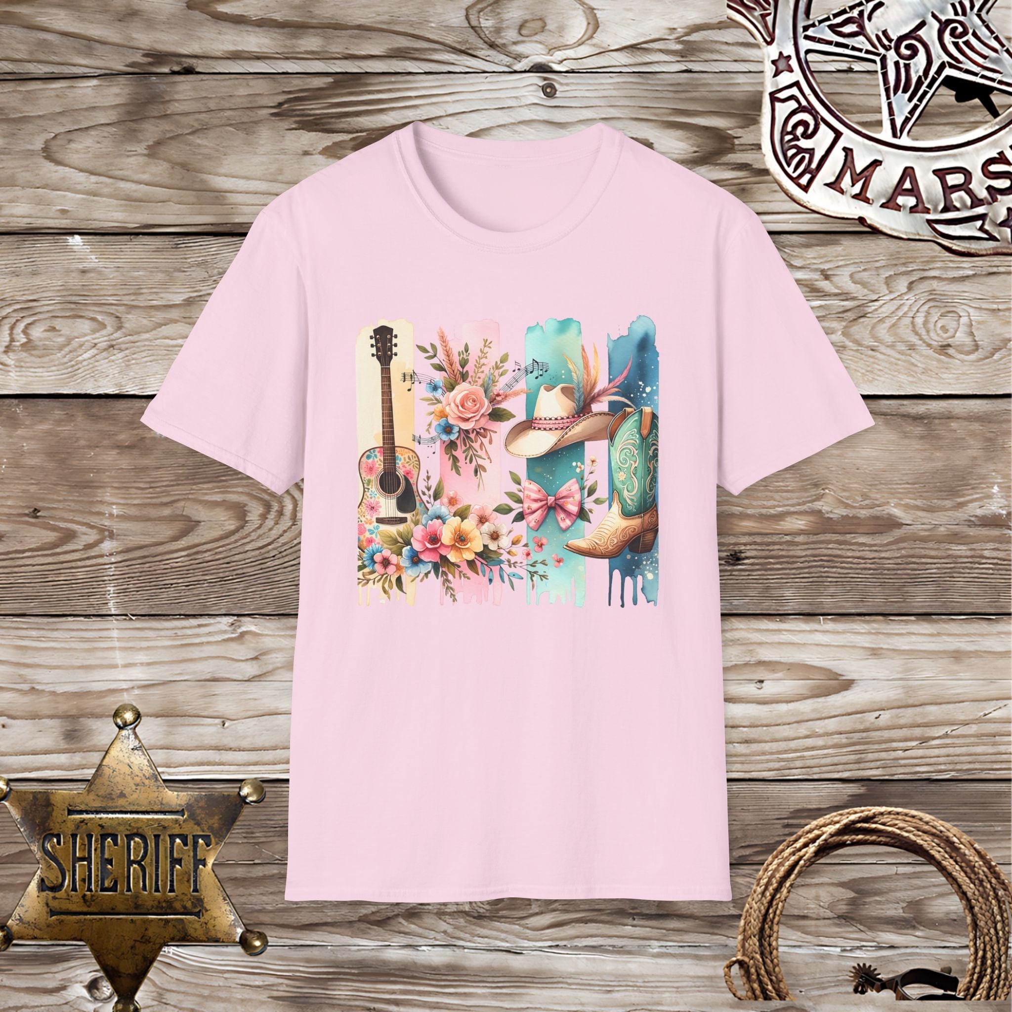Colorful Floral & Guitar-T-Shirt