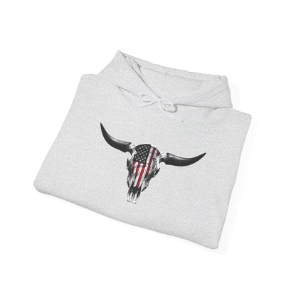 Unisex Heavy Blend™ Hooded Sweatshirt - Cow skull red, white and blue