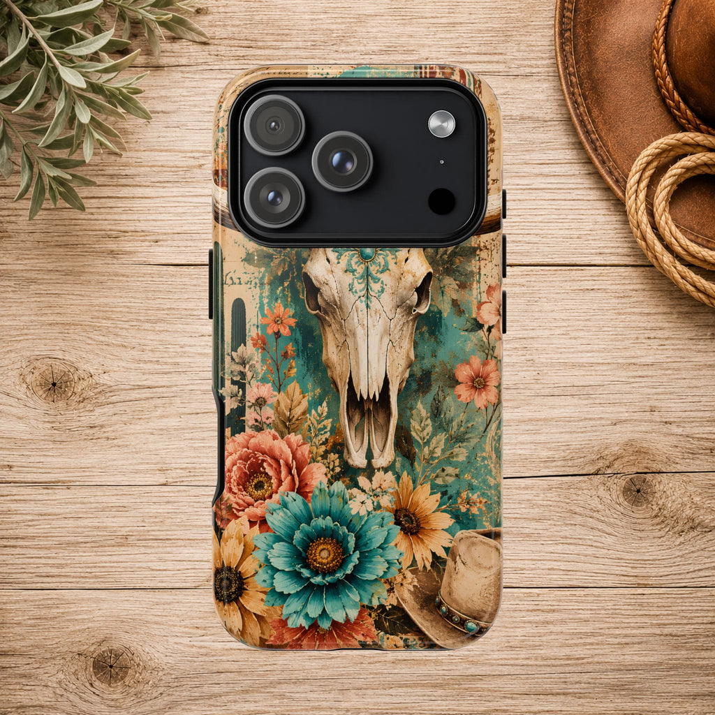 Turquoise Floral Longhorn Western Phone Case