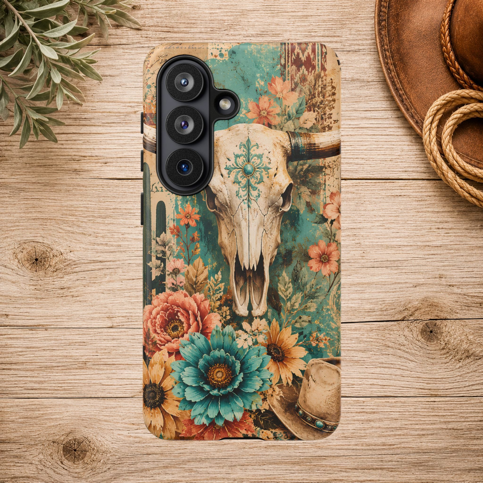 Turquoise Floral Longhorn Western Phone Case