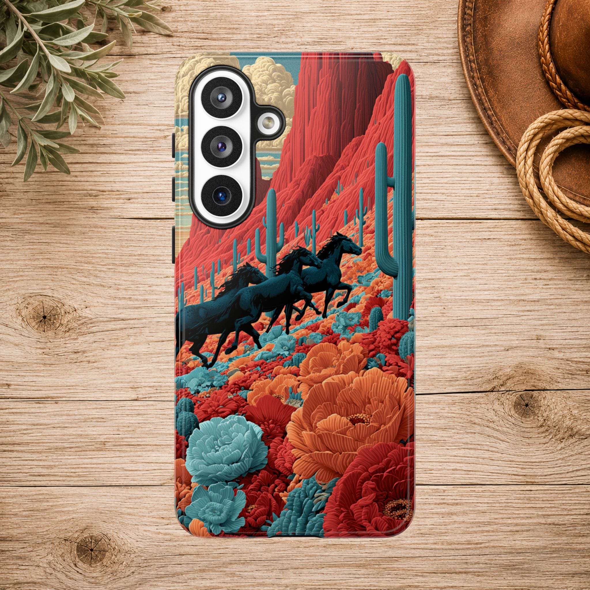 Desert Wild Horses Floral Phone Case