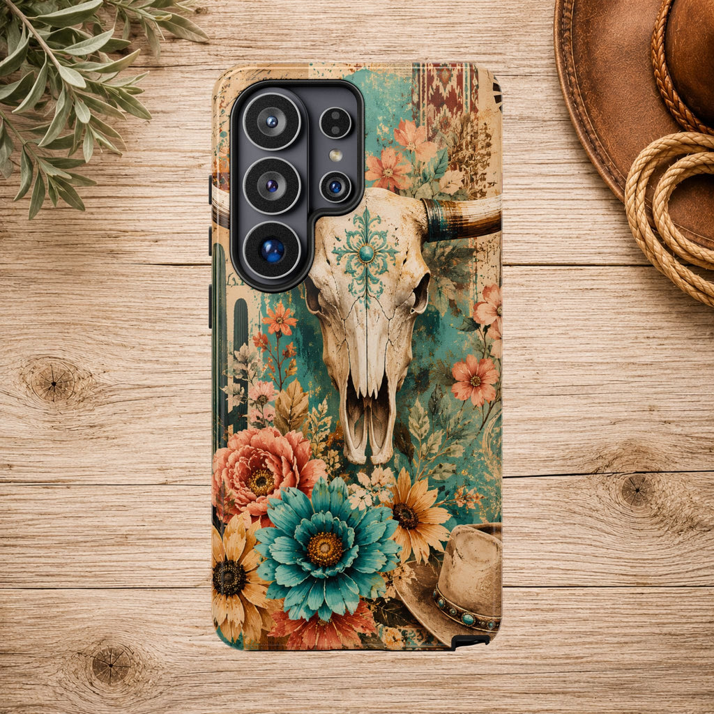Turquoise Floral Longhorn Western Phone Case