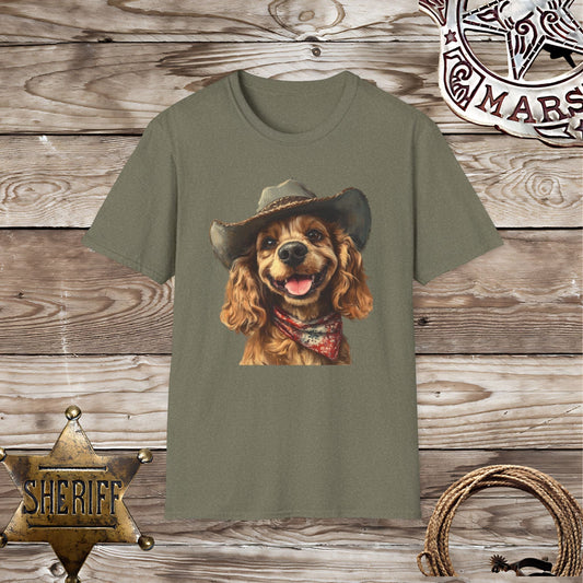 Softstyle Unisex T-Shirt Cocker Spaniel  Cowboy hat