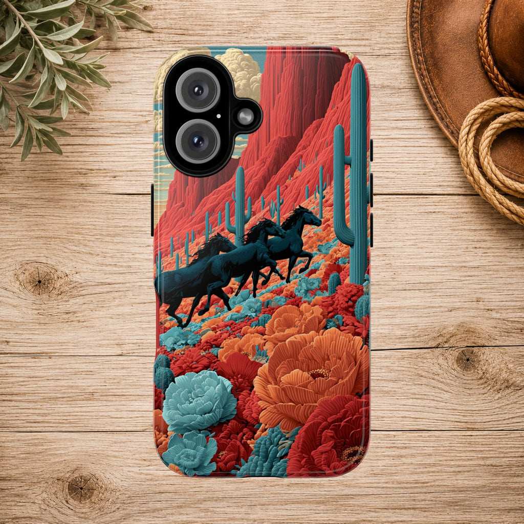 Desert Wild Horses Floral Phone Case
