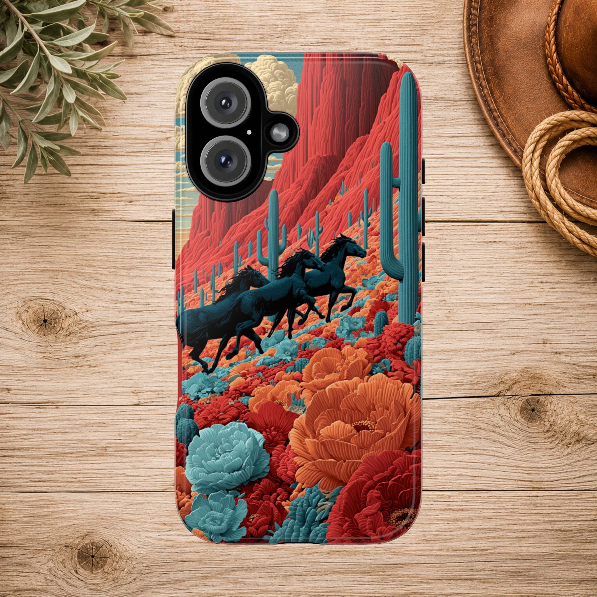Desert Wild Horses Floral Phone Case