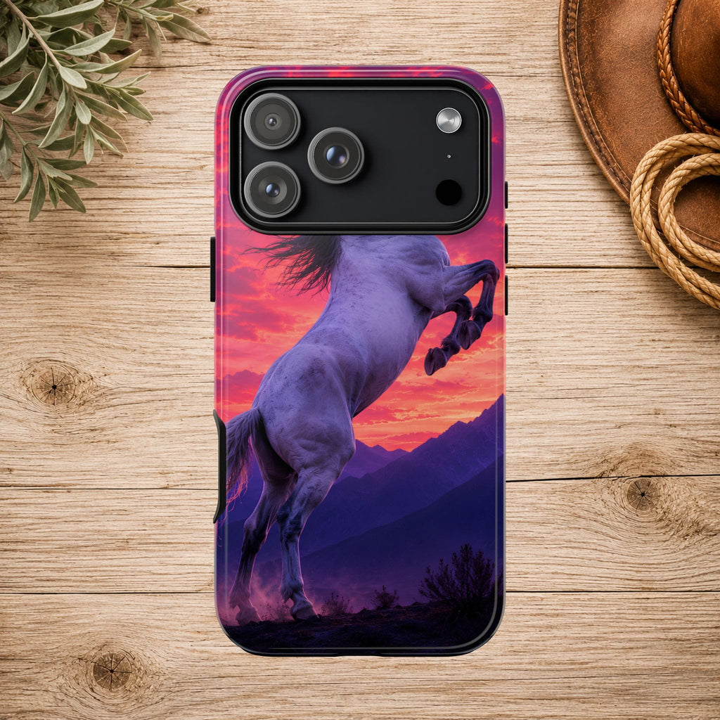 Rearing White Horse Sunset Phone Case