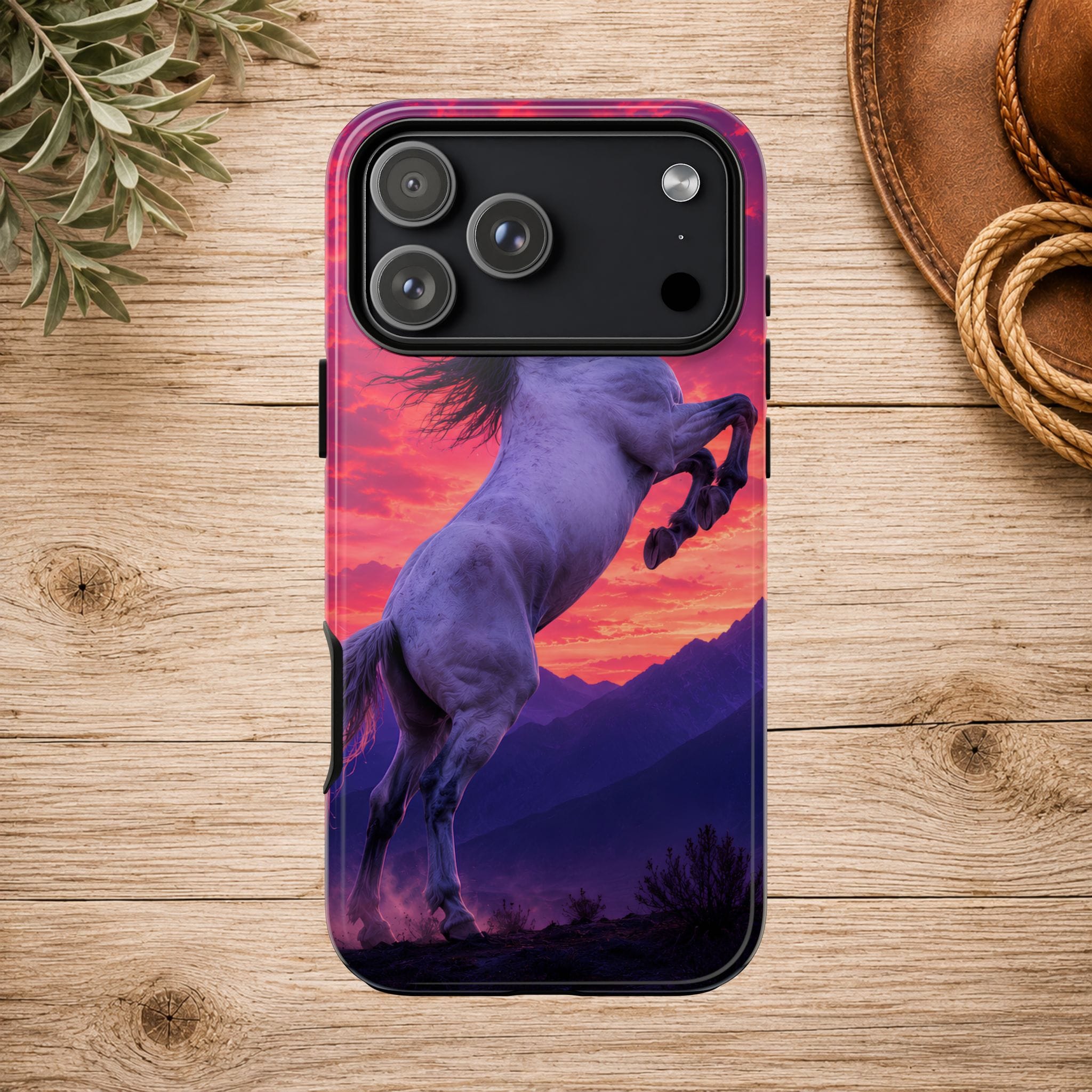 Rearing White Horse Sunset Phone Case