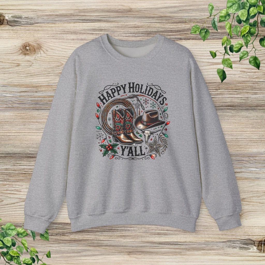 Happy Holidays Y'all Cowboy Boots Western Christmas Sweatshirt