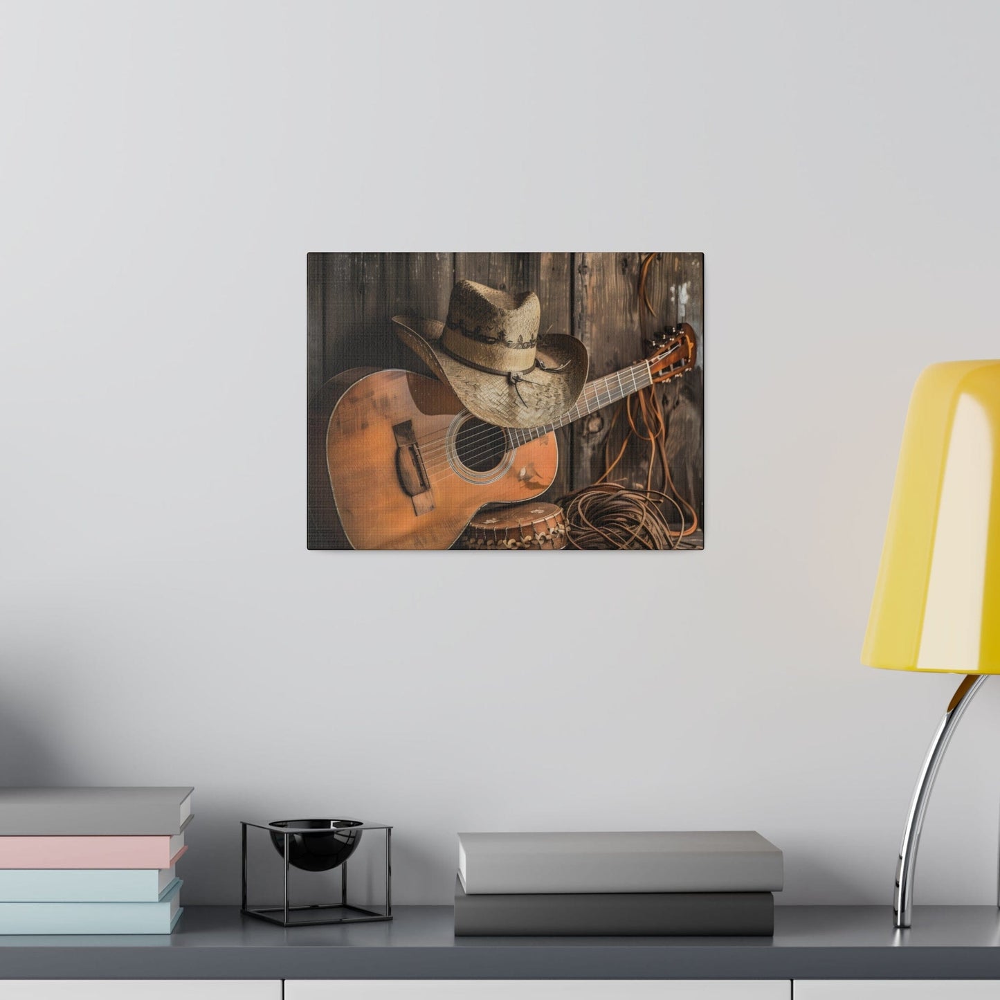 Matte Canvas, Stretched, 0.75"-Old Cowboy hat, Guitar,