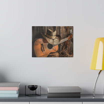 Matte Canvas, Stretched, 0.75"-Old Cowboy hat, Guitar,