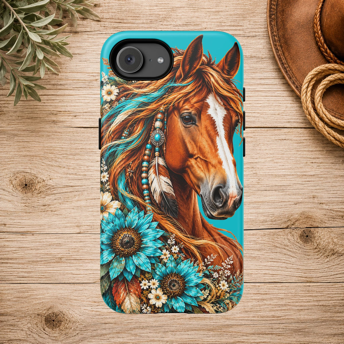 Turquoise Sunflower Horse Phone Case