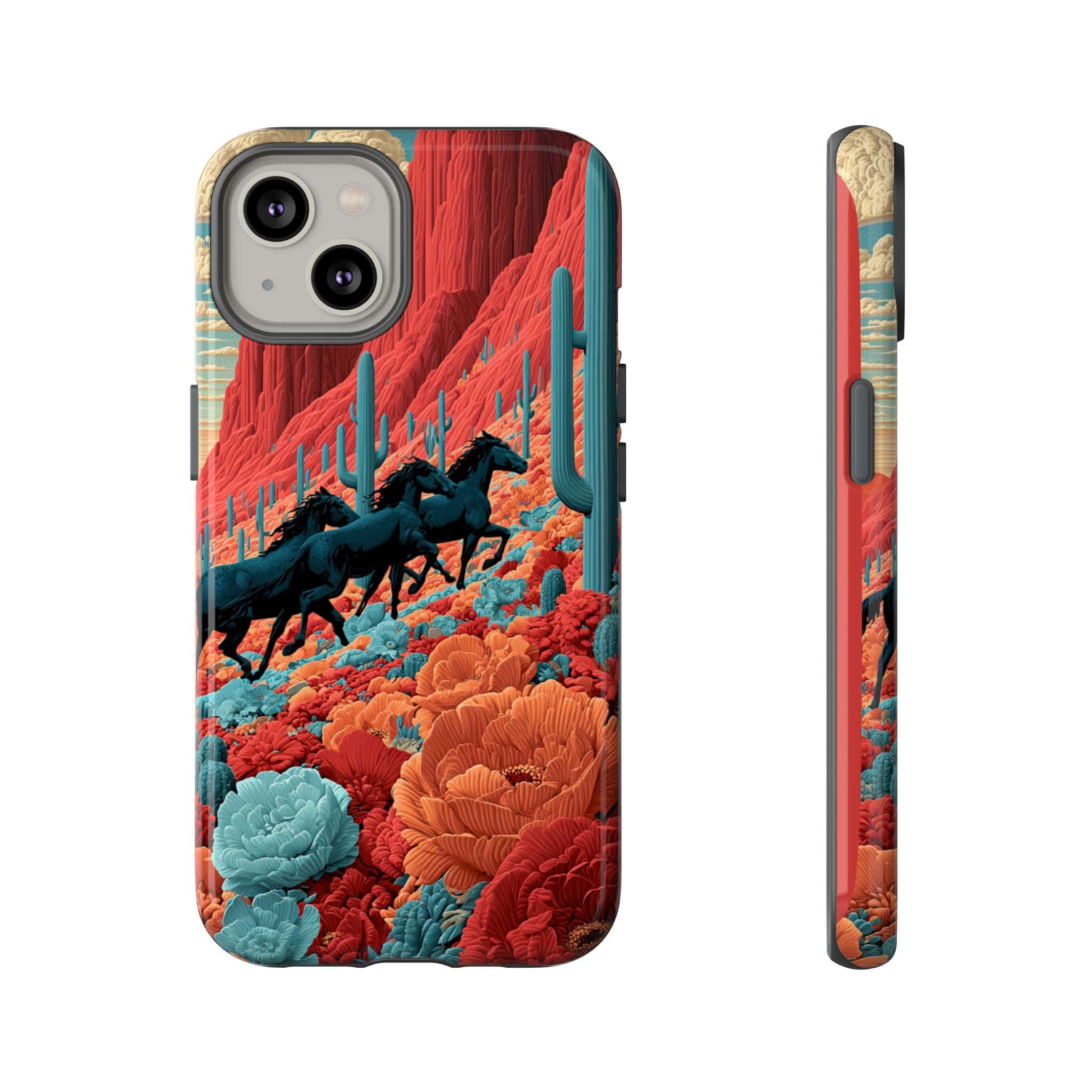 Desert Wild Horses Floral Phone Case