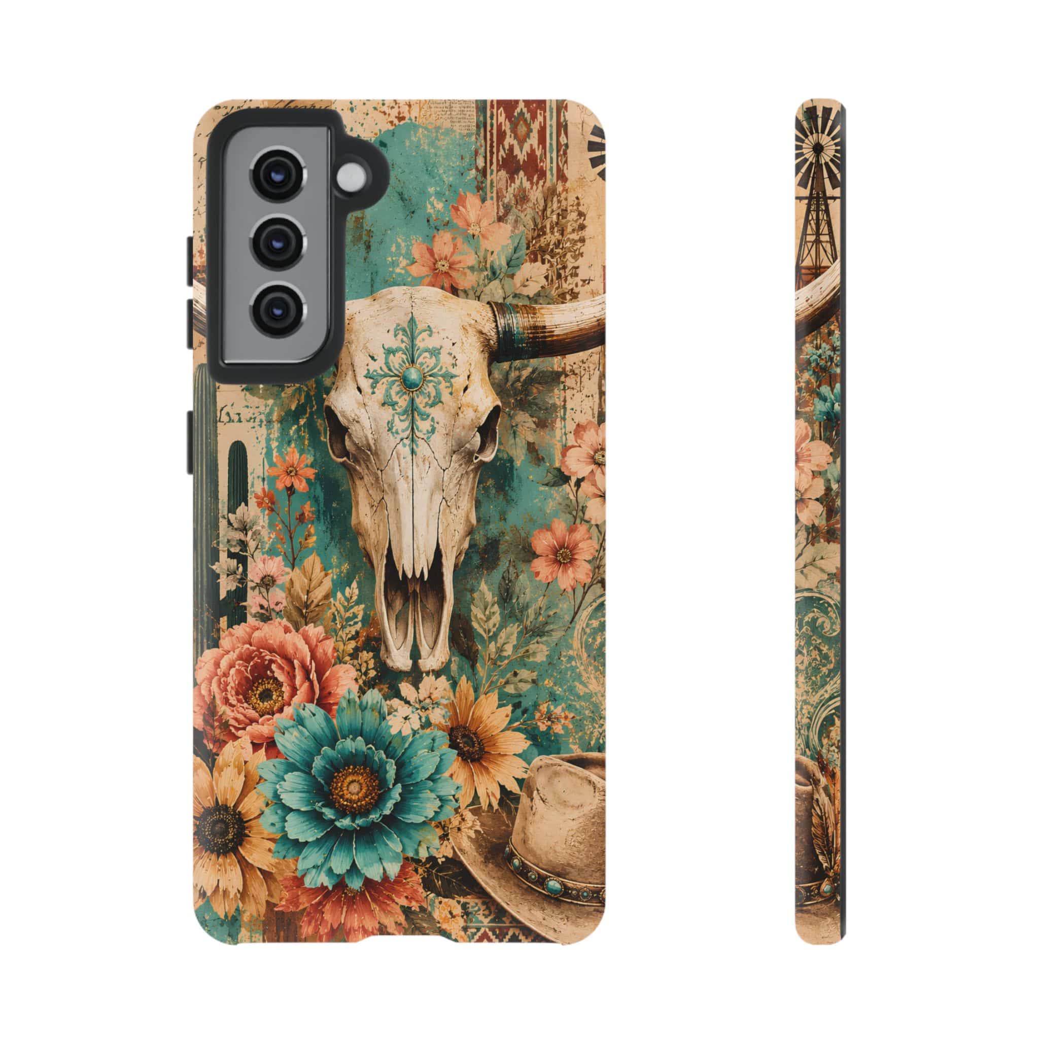 Turquoise Floral Longhorn Western Phone Case