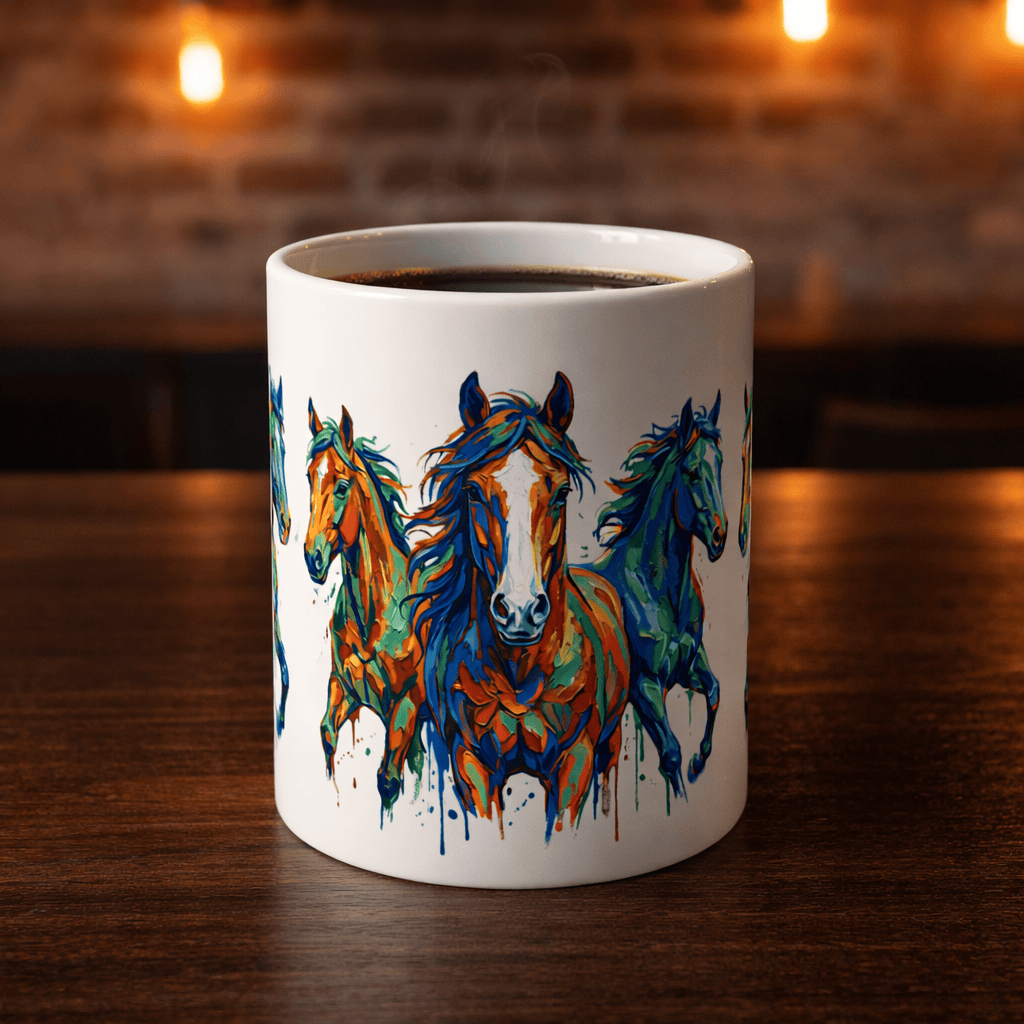 Painted Wild Horses Drip Art Coffee Mug