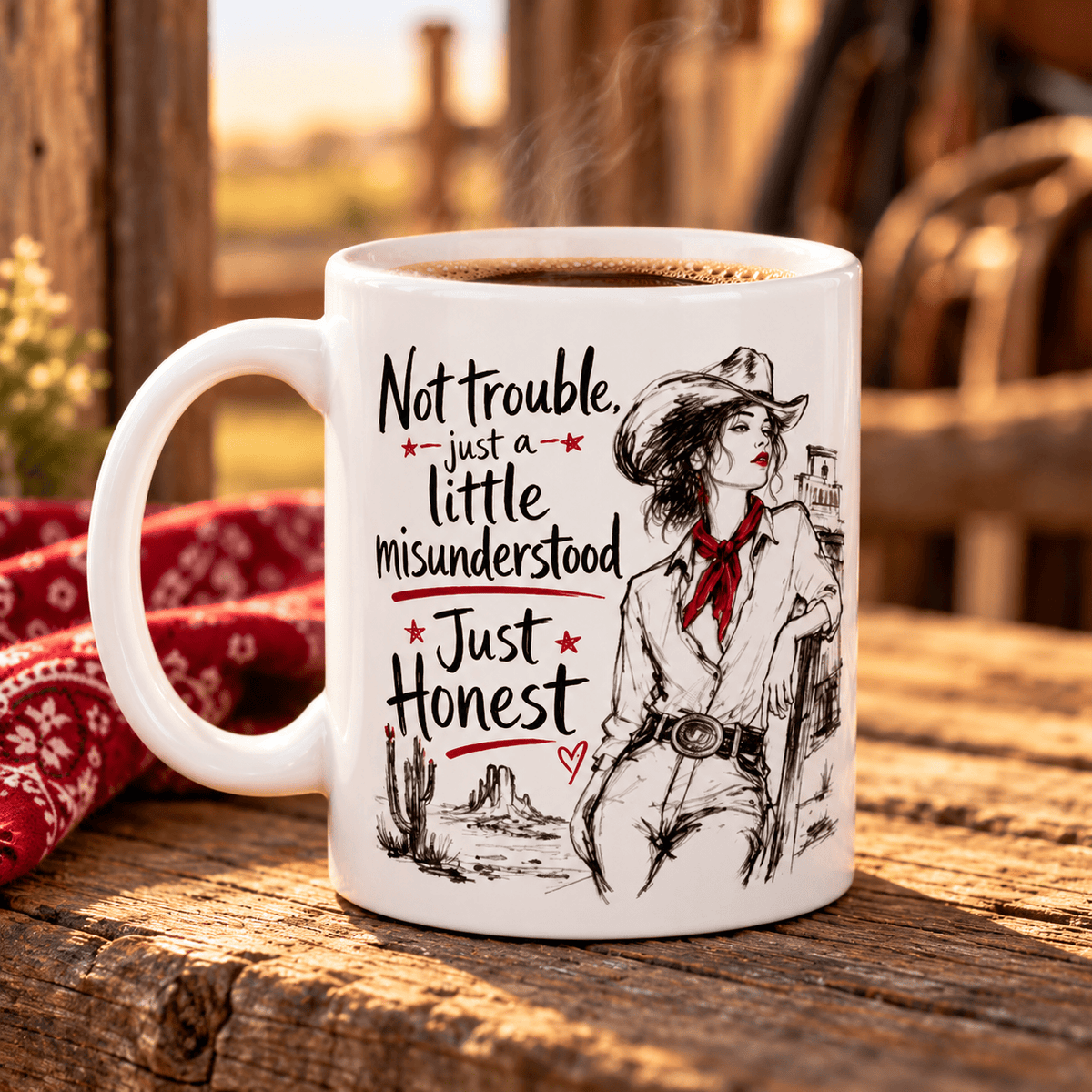 Not Trouble Just Misunderstood Cowgirl Mug