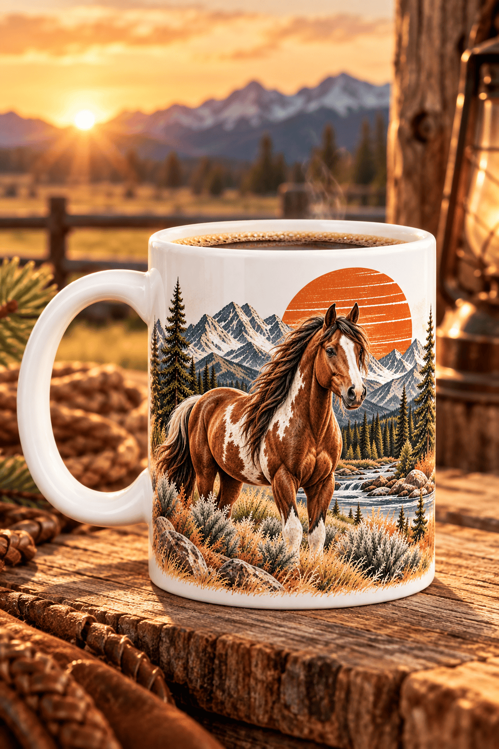 Horse Coffee Mug, Western Horse Mug, Mountain Horse Gift, Rustic Ranch Mug, Horse Lover Gift, 11 oz