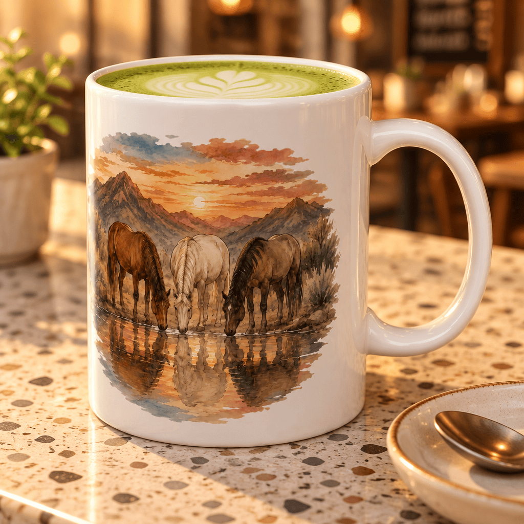 Watercolor Horses at Sunset Coffee Mug