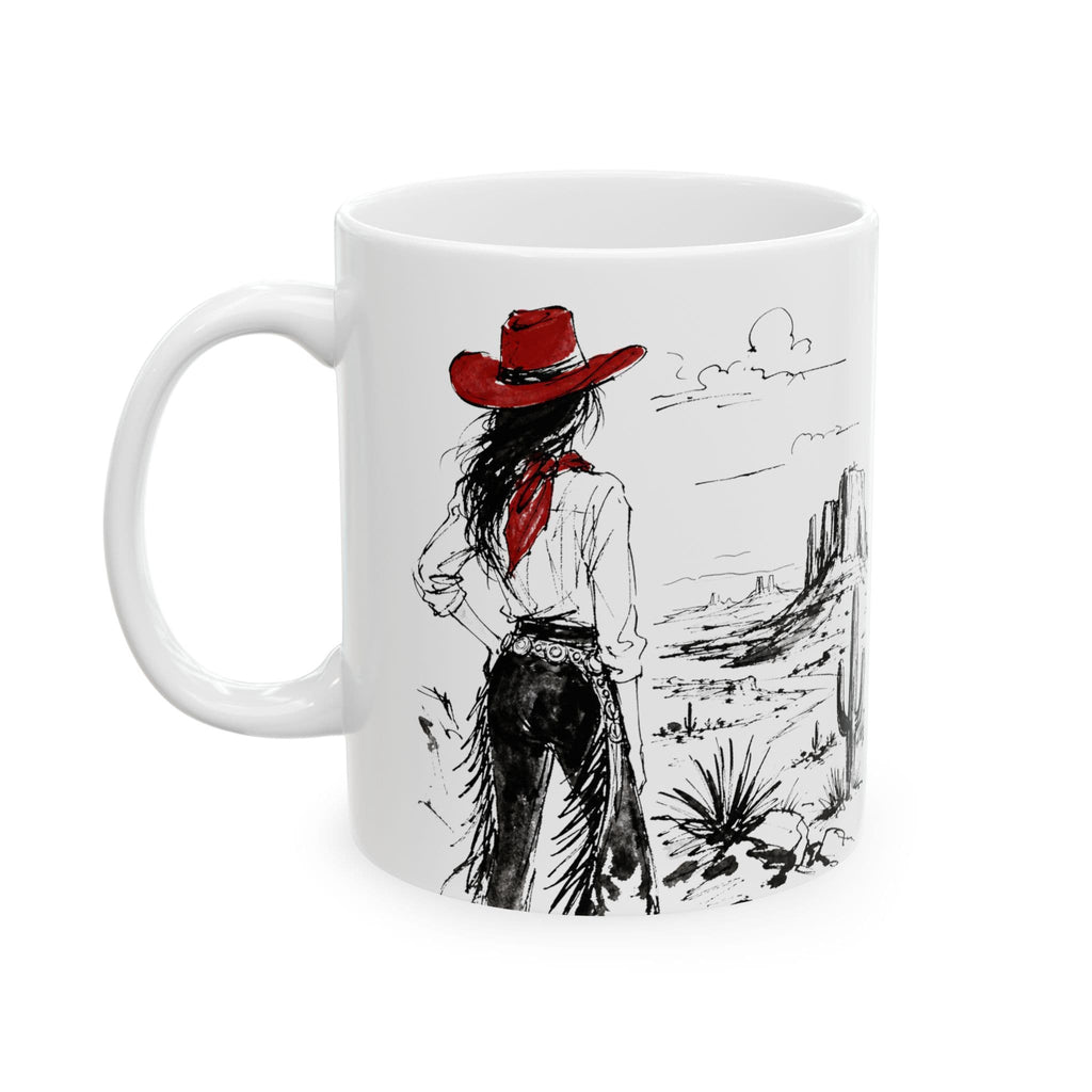 Red Hat Cowgirl Desert Sketch Coffee Mug