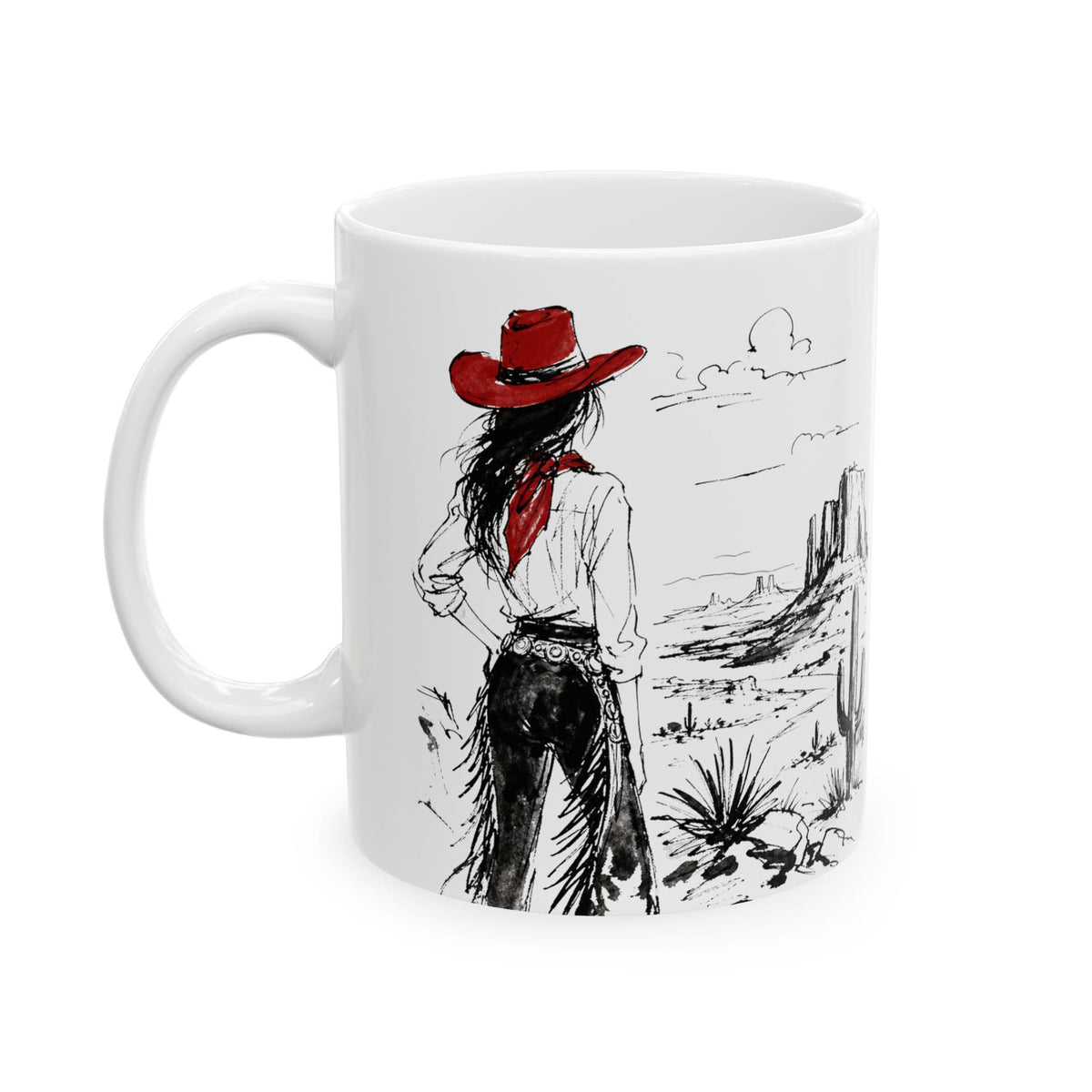 Red Hat Cowgirl Desert Sketch Coffee Mug