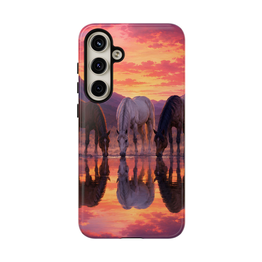 Horses at Sunset Reflection Phone Case