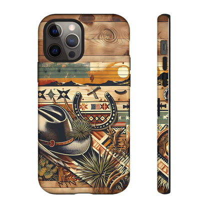 Tough Cases  -wooden Background Hat and horseshoe