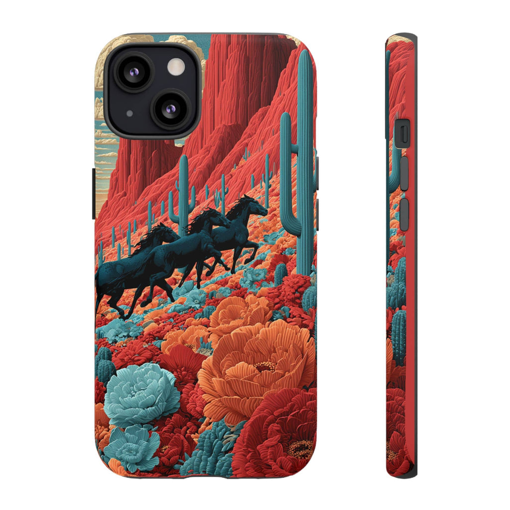 Desert Wild Horses Floral Phone Case