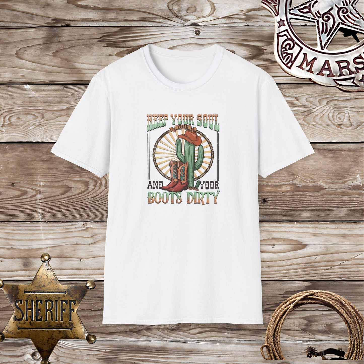 Softstyle Unisex T-Shirt "Keep Your Soul Clean and Your Boots Dirty"