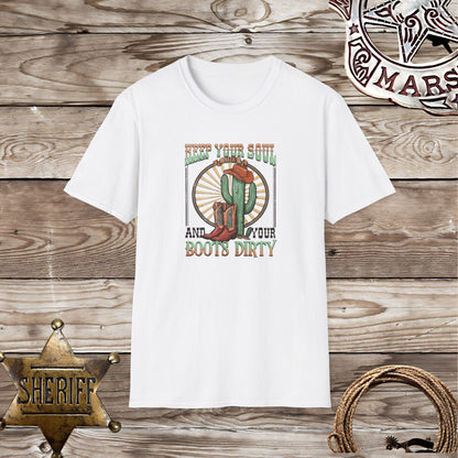 Softstyle Unisex T-Shirt "Keep Your Soul Clean and Your Boots Dirty"
