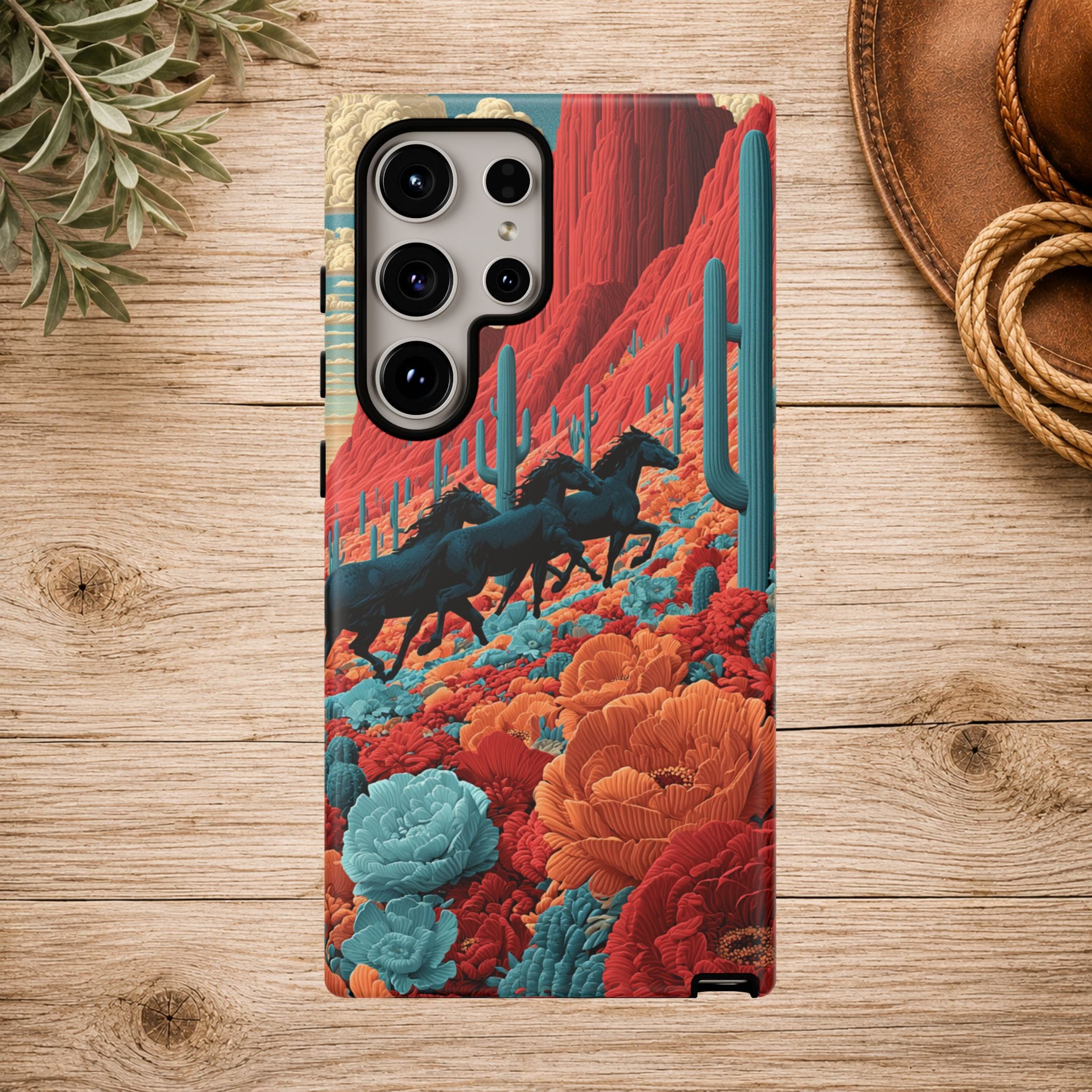 Desert Wild Horses Floral Phone Case