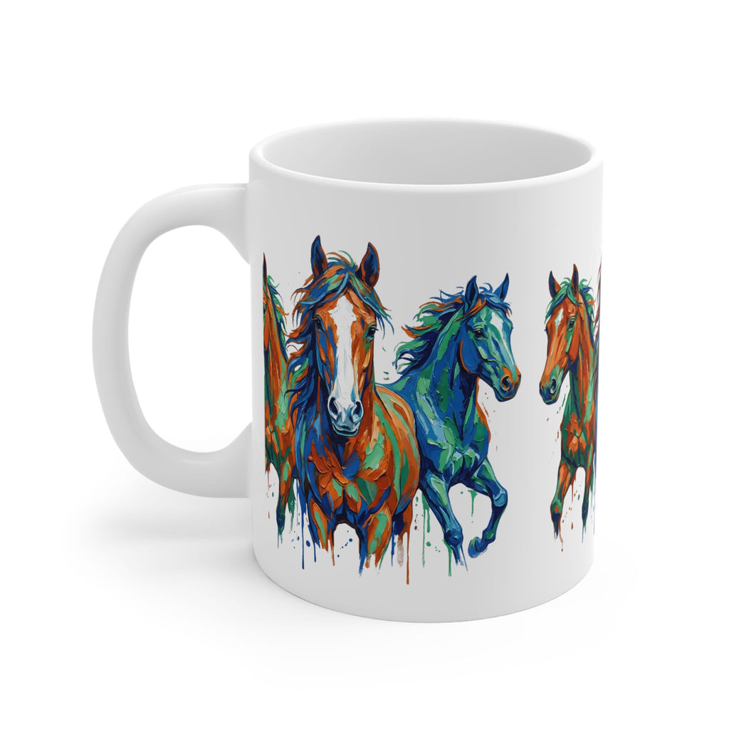 Painted Wild Horses Drip Art Coffee Mug