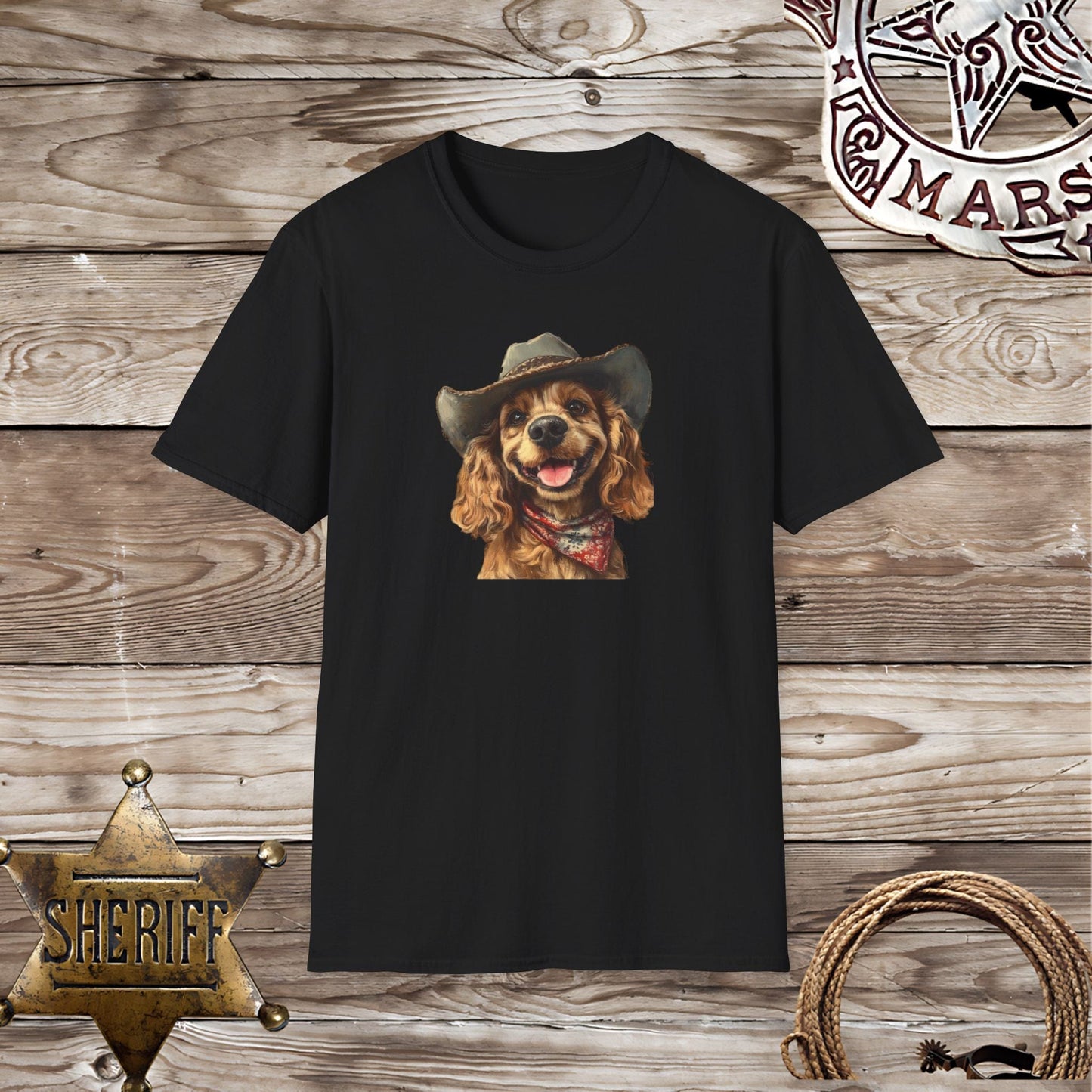 Softstyle Unisex T-Shirt Cocker Spaniel  Cowboy hat